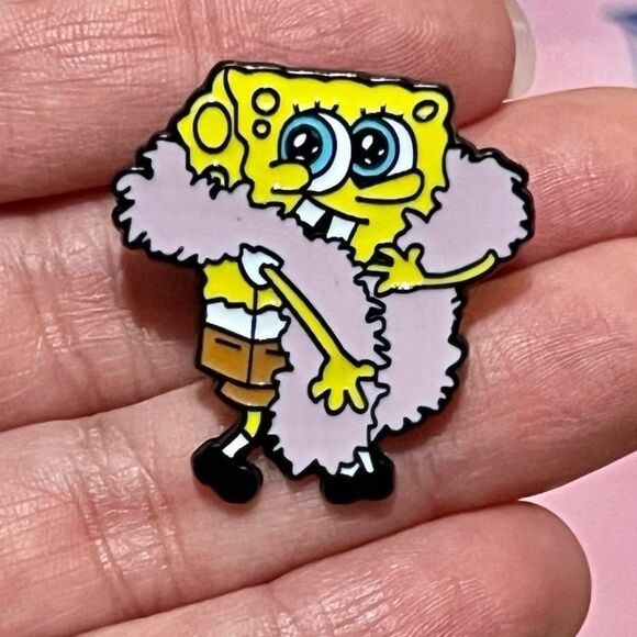 SpongeBob SquarePants Feeling Cute Pink Feather Boa Enamel Pin - Picture 2 of 7
